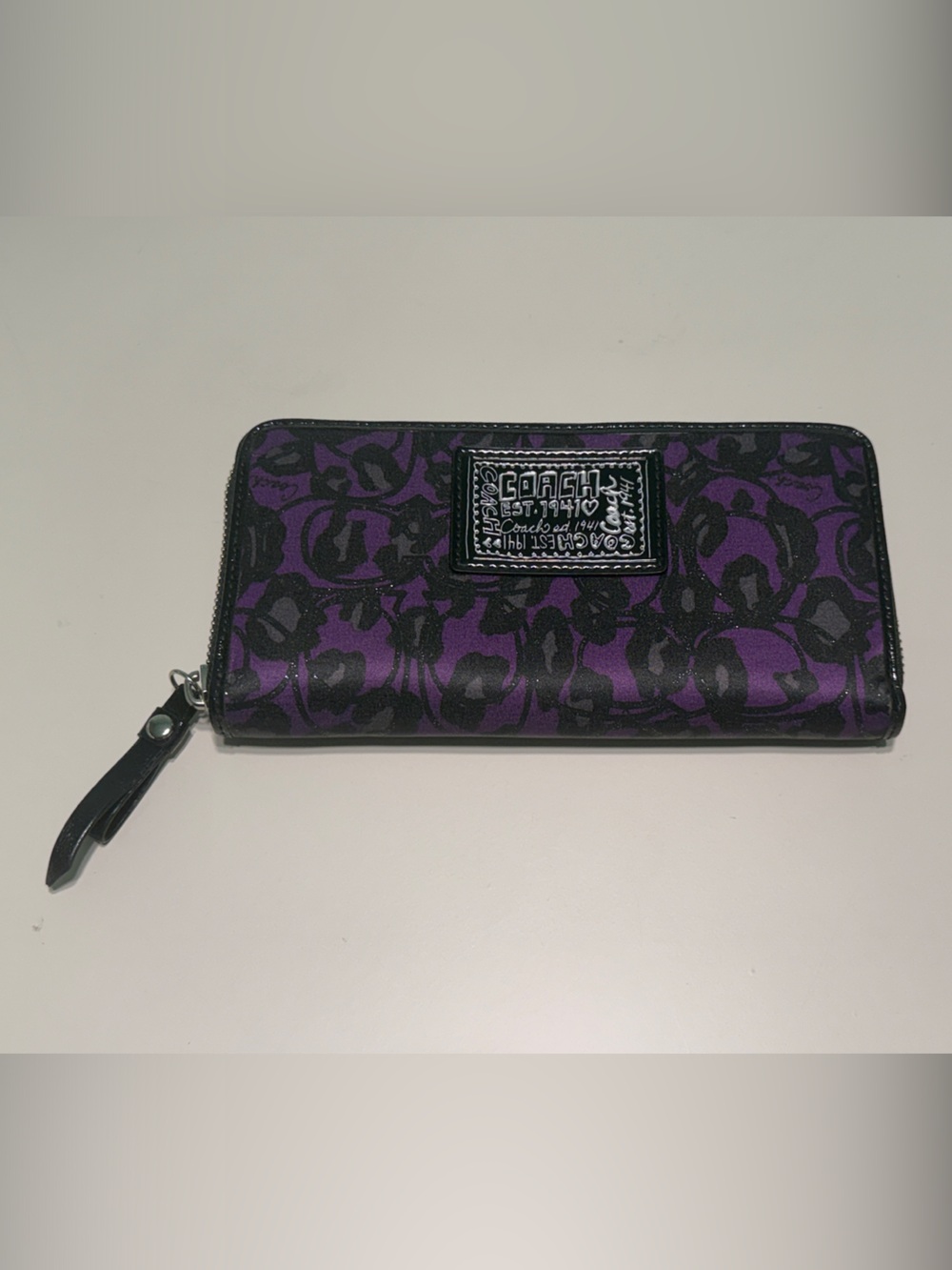 Coach Purple and Black Printed Satin Tote Bag and Wallet Set - Picture 6 of 8